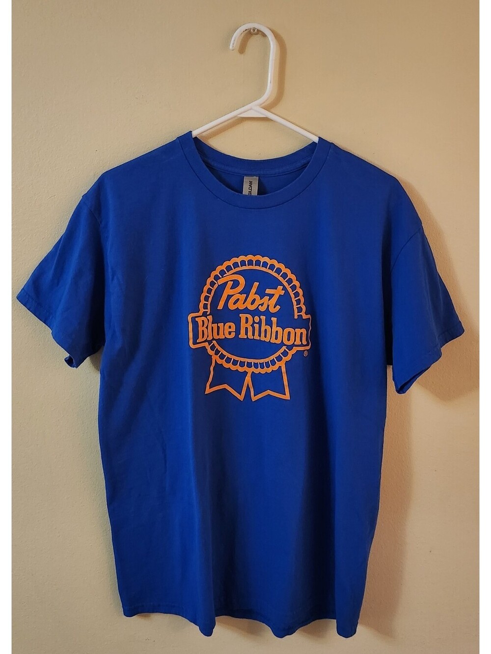 Pabst Blue Ribbon PBR T-Shirt Men's Large Blue Orange Gildan Heavy Cotton NWOT
